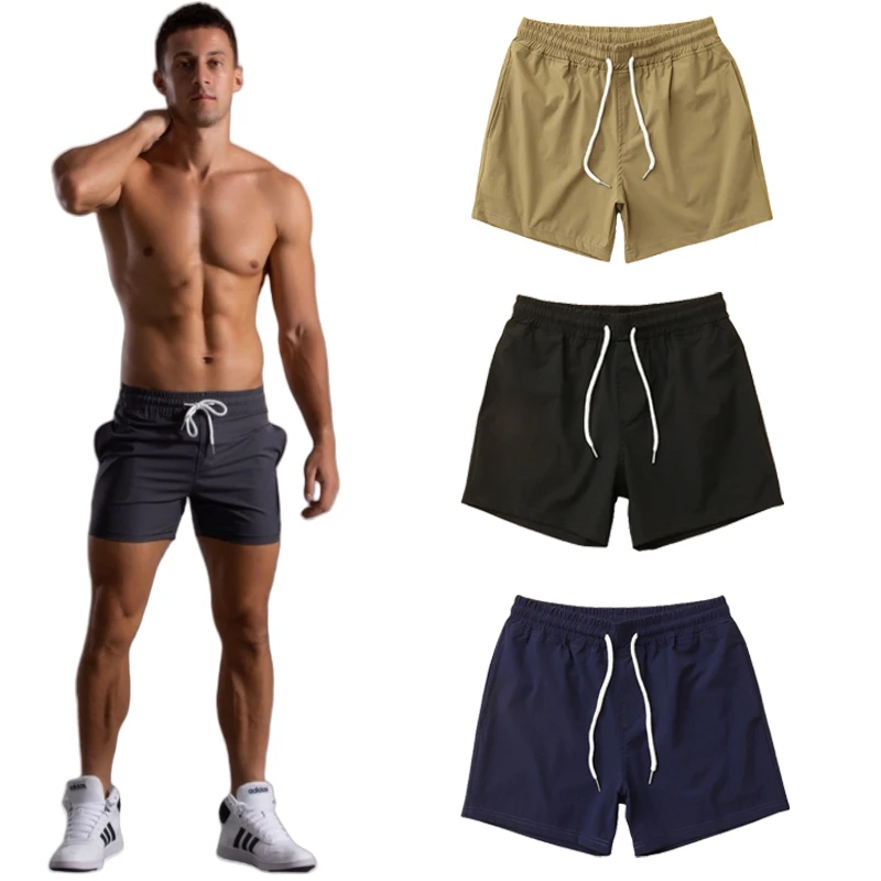 

New Men's Shorts Single-Layer Woven Quick Dry Solid Color Running Fitness Sports Casual American Fifth Pants Comfortable