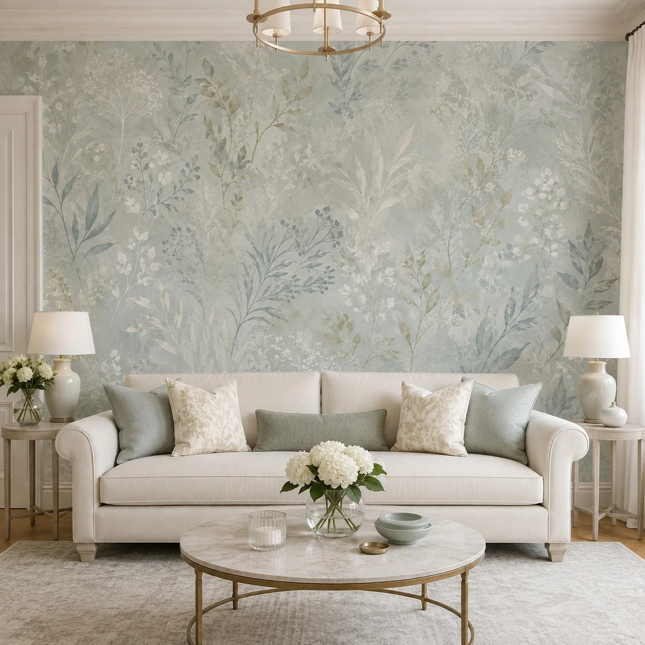 Botanical Peel and Stick Wallpaper Soft Blue Floral Wall Mural Self Adhesive Vintage Garden Wall Decor Living Room Bedroom