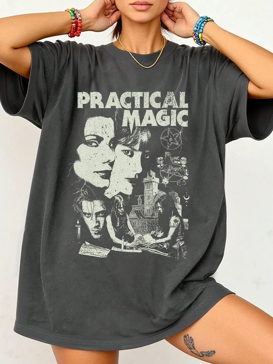 Plus - Size Casual Movie - themed Tee, Dark Gray Short - Sleeve with Unique Print