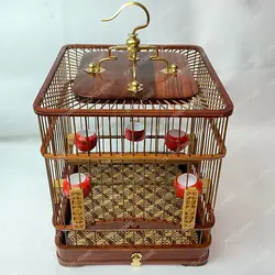 Handmade High-Grade Square Rosewood Ebony Yellow Rosewood Red Seed Quilt White Eye Jade Bird Square Cage Drawer Cage