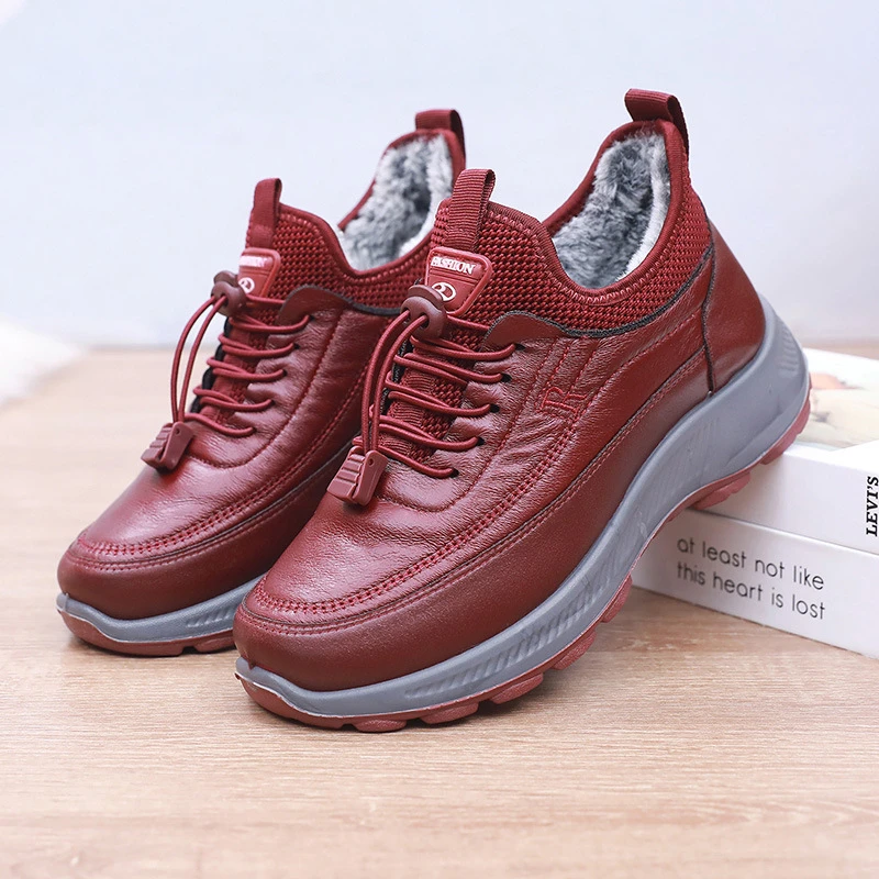 Neue Winter-Wanderschuhe für ältere Frauen, mit Fleece gefüttert, warm, wasserdicht, rutschfest, mit dicker Sohle, lässige Sportsneaker für mittelalte Frauen.