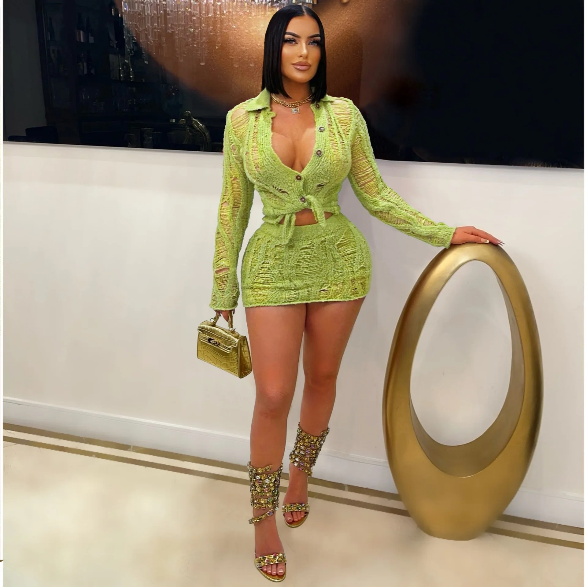 

Crochet Knitted Dress Two Piece Skirt Sets 2025 Summer Women Clothes Sexy Crop Tops Elegant Knit Dress 2 Piece Set Outfit