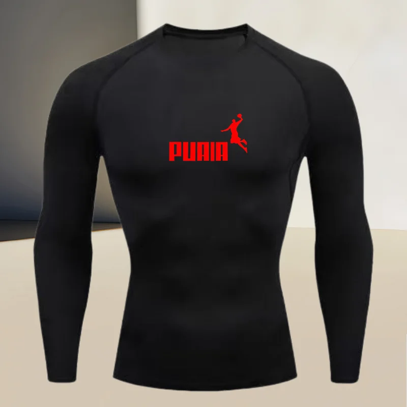 Men's long sleeved round neck thin sports tight fitting quick drying T-shirt, muscle shapewear, high stretch fabric