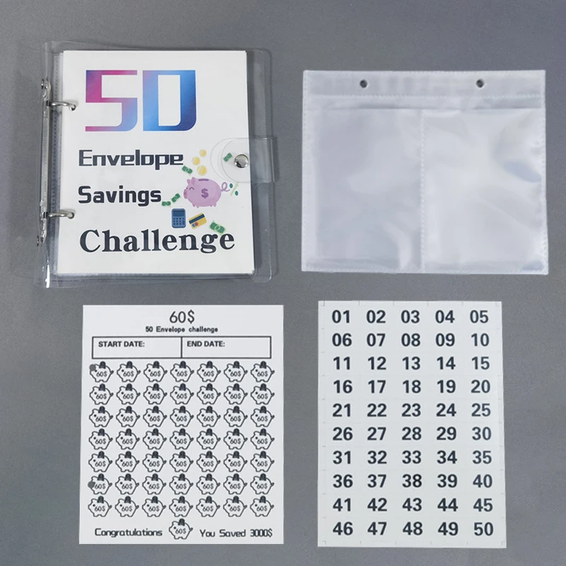 1Set 50 Days Envelope Savings Challenge $3000 Couple Loose-leaf Savings Notebook Saving Money Binder Cash Budget Storage Book