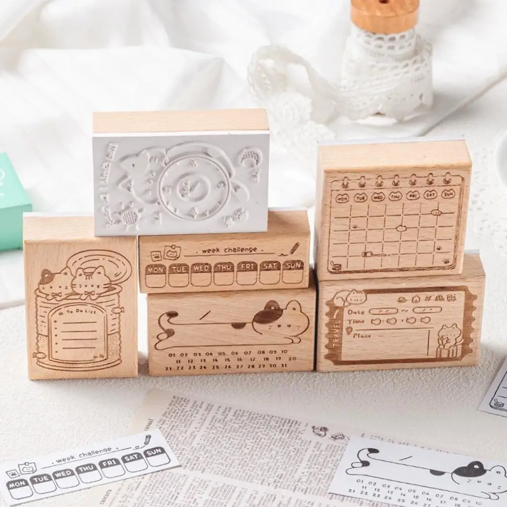New Wood Assorted Stamp Cat Pattern Memorandum Sight Decorative DIY Box Series Schedule Scrapbook Stamps Cat Seal I2K4