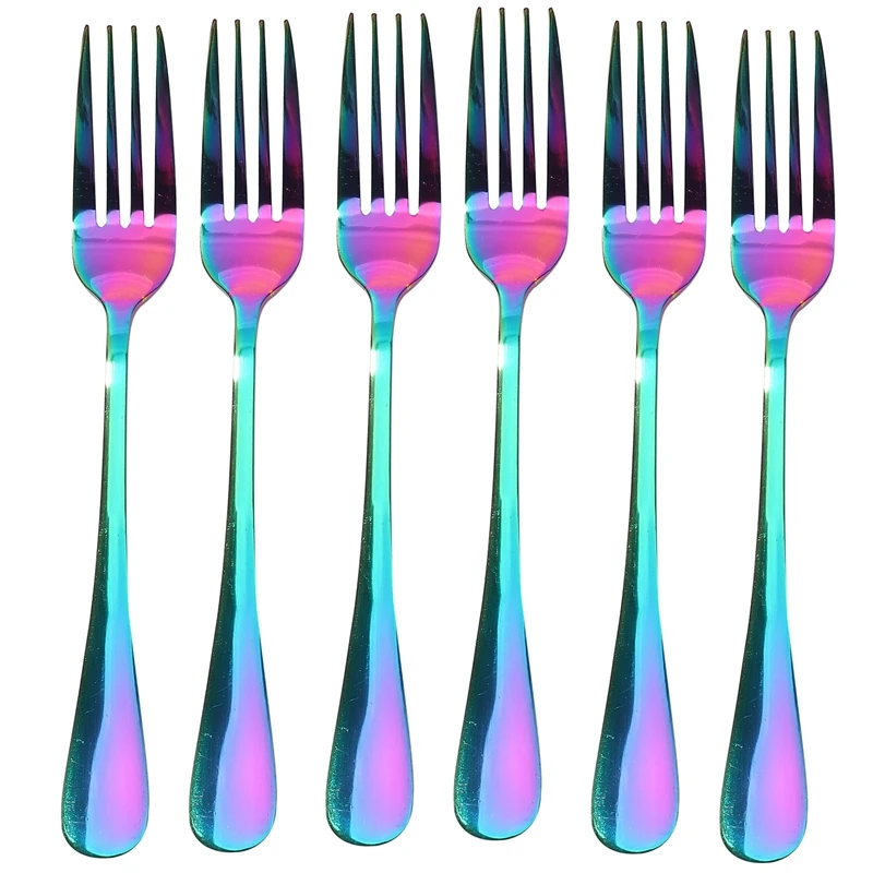 Stainless Steel Table Forks Set, 6Pcs Rainbow Color Stainless Steel Tableware Cutlery Dinnerware Set Dishwasher Safe, Fork(20Cm/