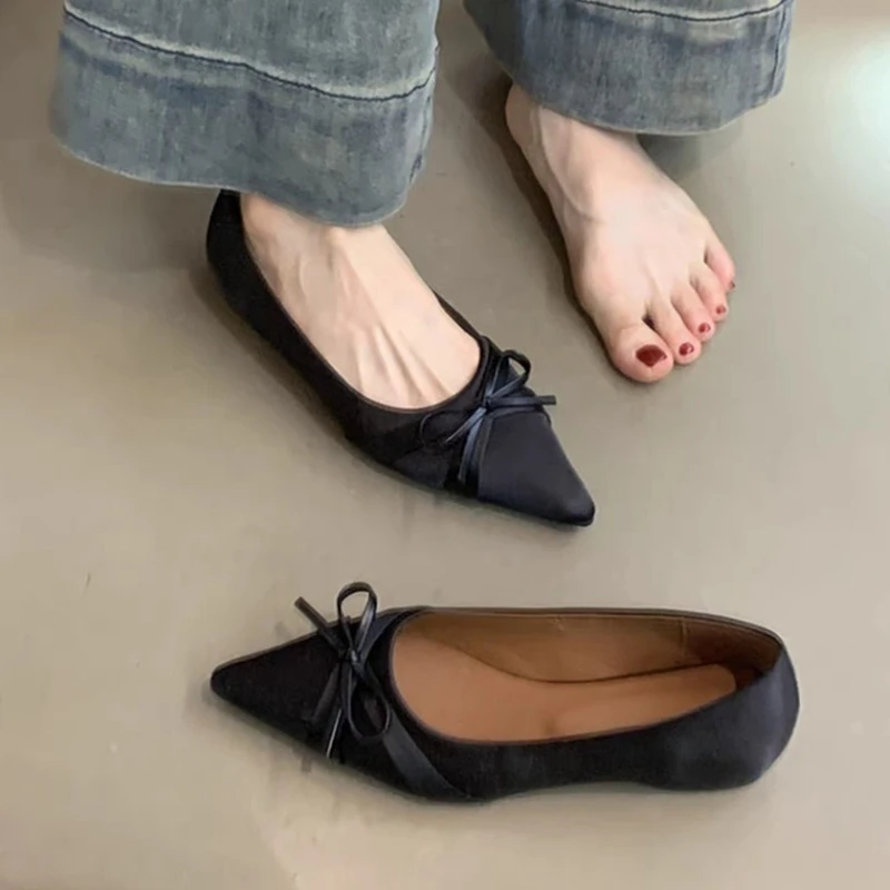 

2025 New Leather Spring Autumn Handmade Bowknot Flats Ballerina Shoes Women Loafers Low Heel Women Flats Shoes
