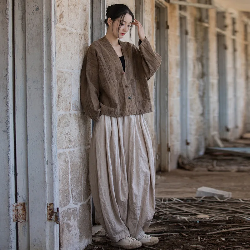 Winter Tie-Dye Ramie Cardigan: Sand-Washed Distressed Finish, Frog Buttons, Zen Bohemian Style.