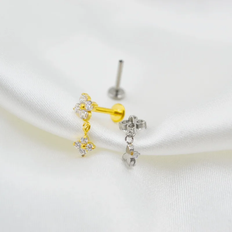 Piercing corporal de titanio G23, 10 piezas, 16G, flor CZ, rosca interna, Helix, Tragus, Rook Bar, joyería