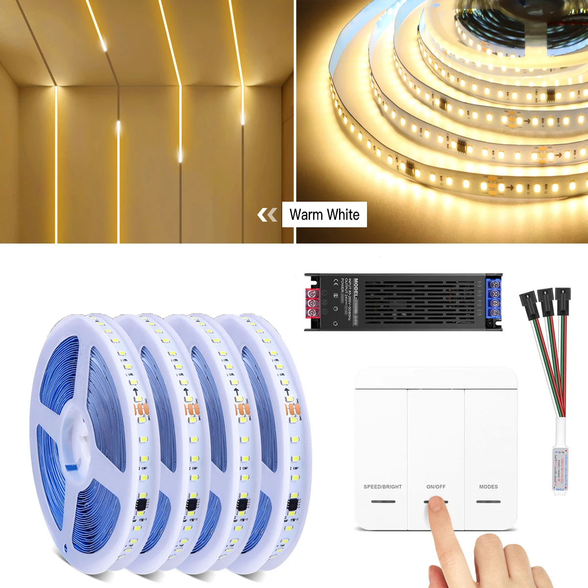 

1-4PCS 5M/10M LED Strip Light Running Water Flowing DC24V WS2811 Horse Race Pixel Lamp with Wireless Panel Switch for Wall Decor