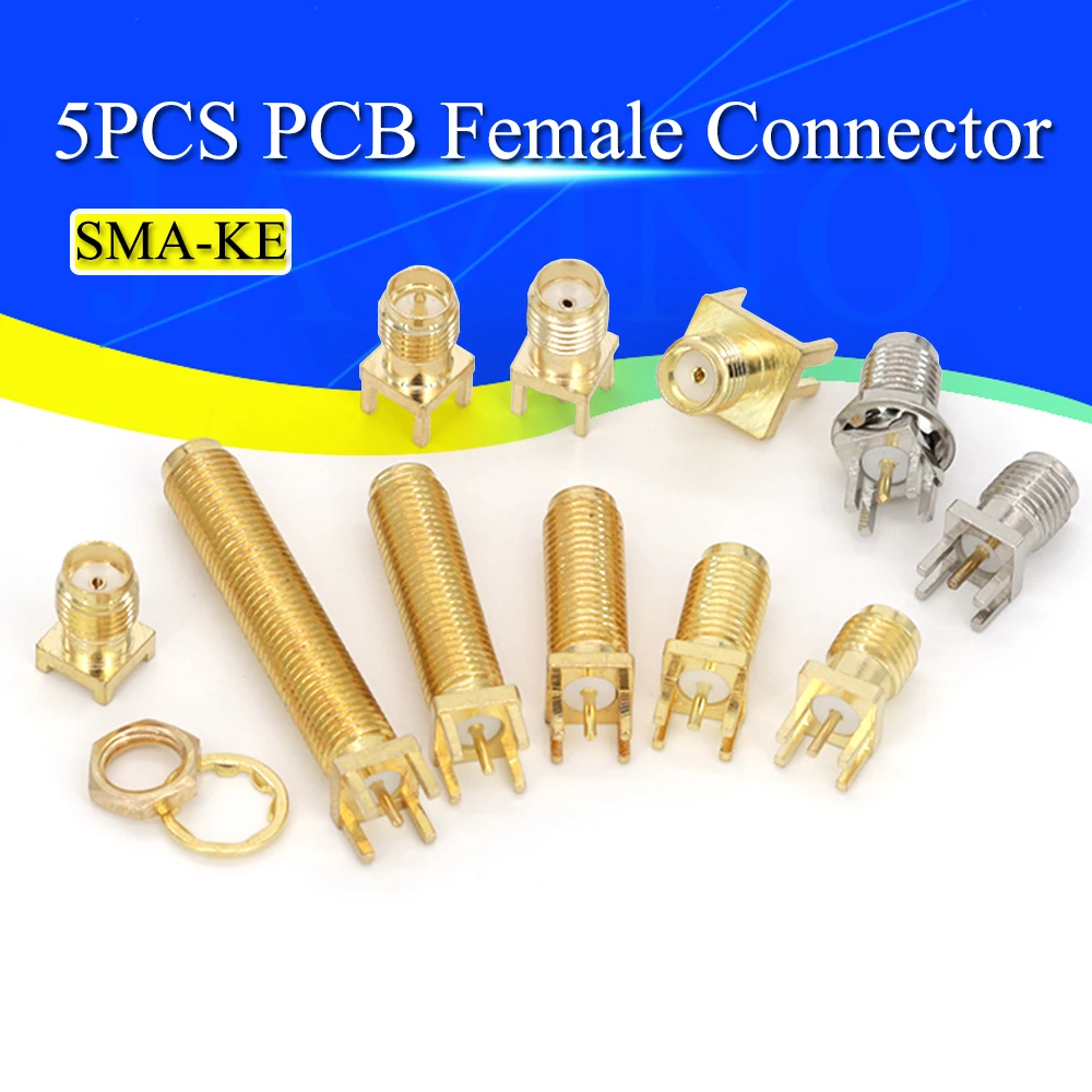 5PCS SMA SMA-KE PCB Female connector Striaght 28.5MM Female Jack Adapter Solder Edge PCB Mount RF Copper Connector Plug Socket