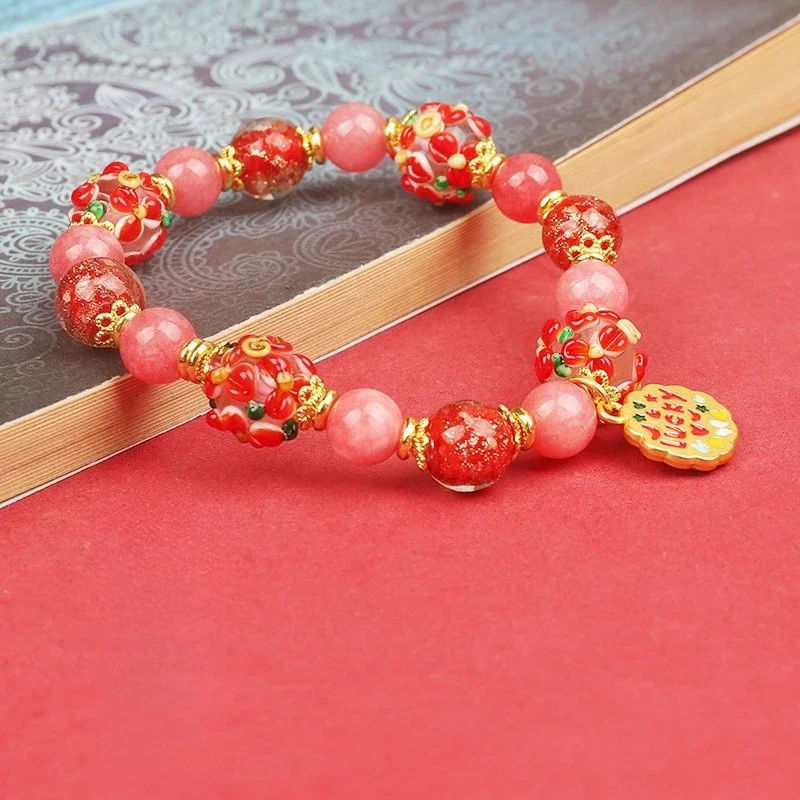 

Tulip Glazed Flower Ball Bracelet, Women's Lucky Bracelet, Ethnic Style, Fashion Jewelry