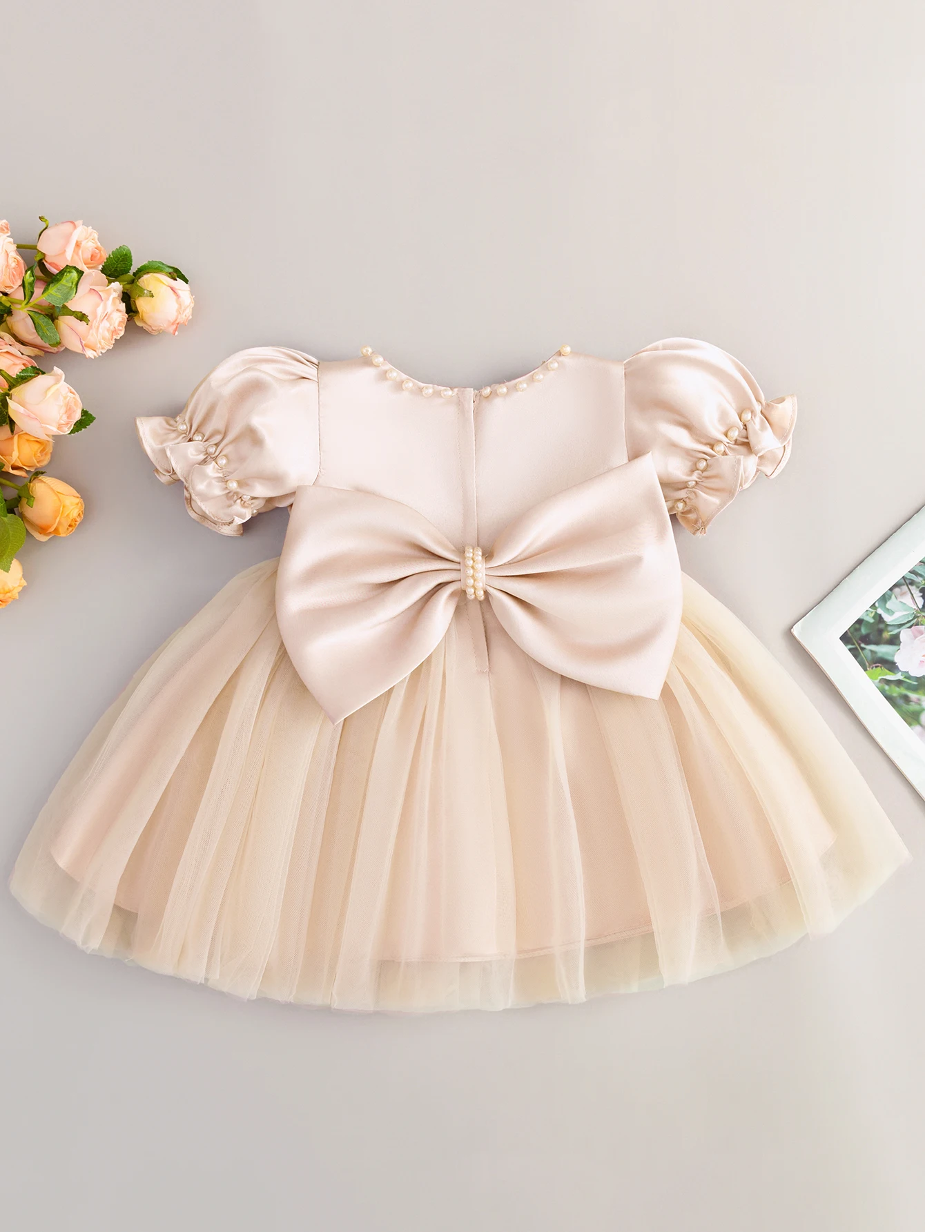 Floral Baby Girls Wholesale Satin Bow Flower Baby Girl Dress Party Tulle Luxury High Quality Wedding Fancy