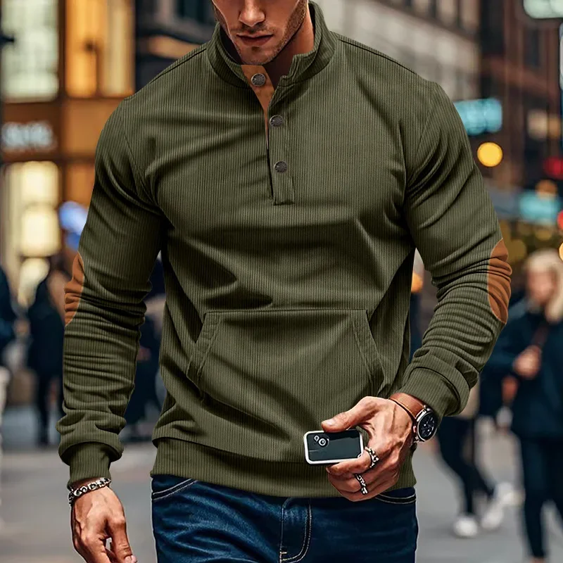 

Men's Corduroy Casual Stand Collar Long Sleeve Pocket Sweatshirt