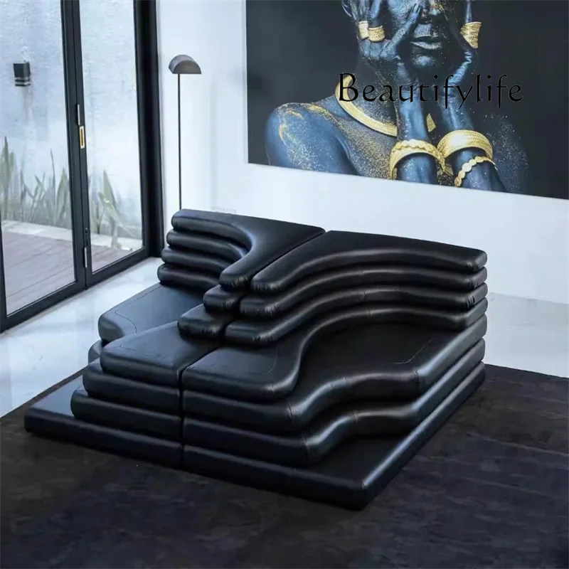 

Italian designer retro sofa leather personality creative leisure module art fashion high-end