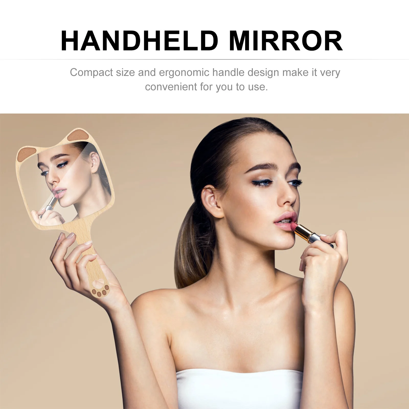 กระจกแต่งหน้าแบบพกพา ด้ามจับไม้ ดีไซน์สร้างสรรค์ ใช้งานสะดวกสำหรับการแต่งหน้า