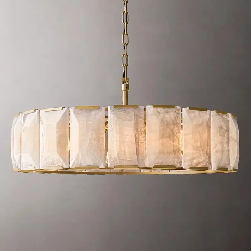 for Modern Simple Natural Marble Chandelier All-Copper Designer Lamp for Bedroom Dining Room Model Room