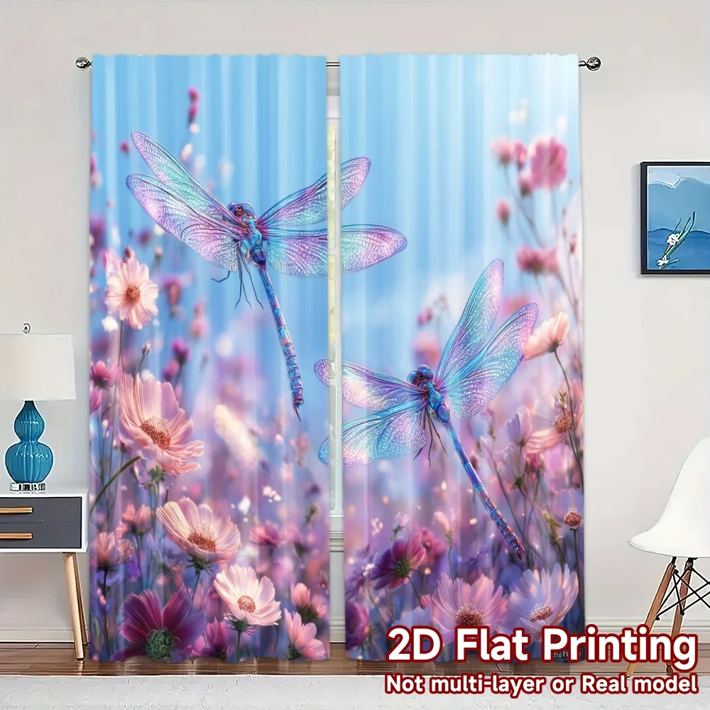 2pcs, 2D FLAT PRINTING Curtains (Without Rod) Dragonfly Ballet Modern Light Filtering Curtains Prints Light Filtering Curtains