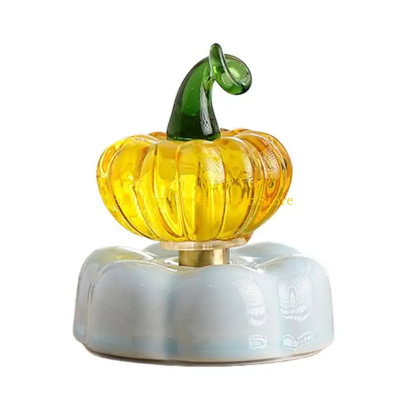 92MF Rotating Pumpkin Table Accent with Curled Stem and Rounded Base for Shelf Display Desktop Styling and Tea Tables