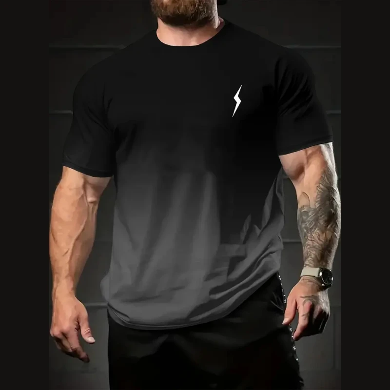 Gradient Men's T-Shirt Lightning Print Short Sleeve T-Shirt For Men Summer Casual Man   Oversized Quick Dry Sports Shirts image 3