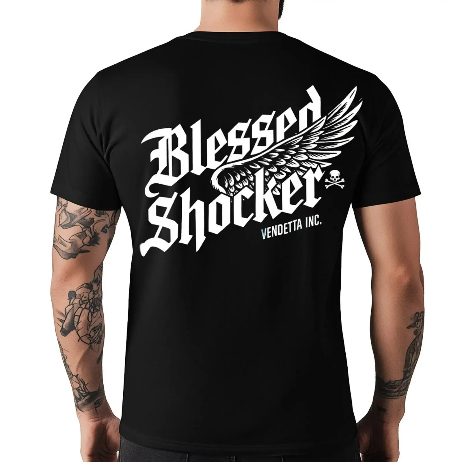 Vendetta Inc Men's  T Shirt Blessed Skull Shocker Black VD 1520 S 5XL vintage Washed Stylish Slightly fashion Casual