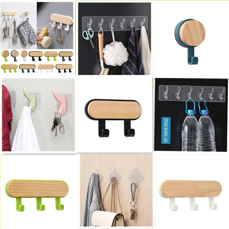 3/5/6 Rows Hanger Nail-Free Wall Hooks Invisible Adhesive Sticker Wall Hanging Strong Home Decor Transparent Sticky Hook Storage