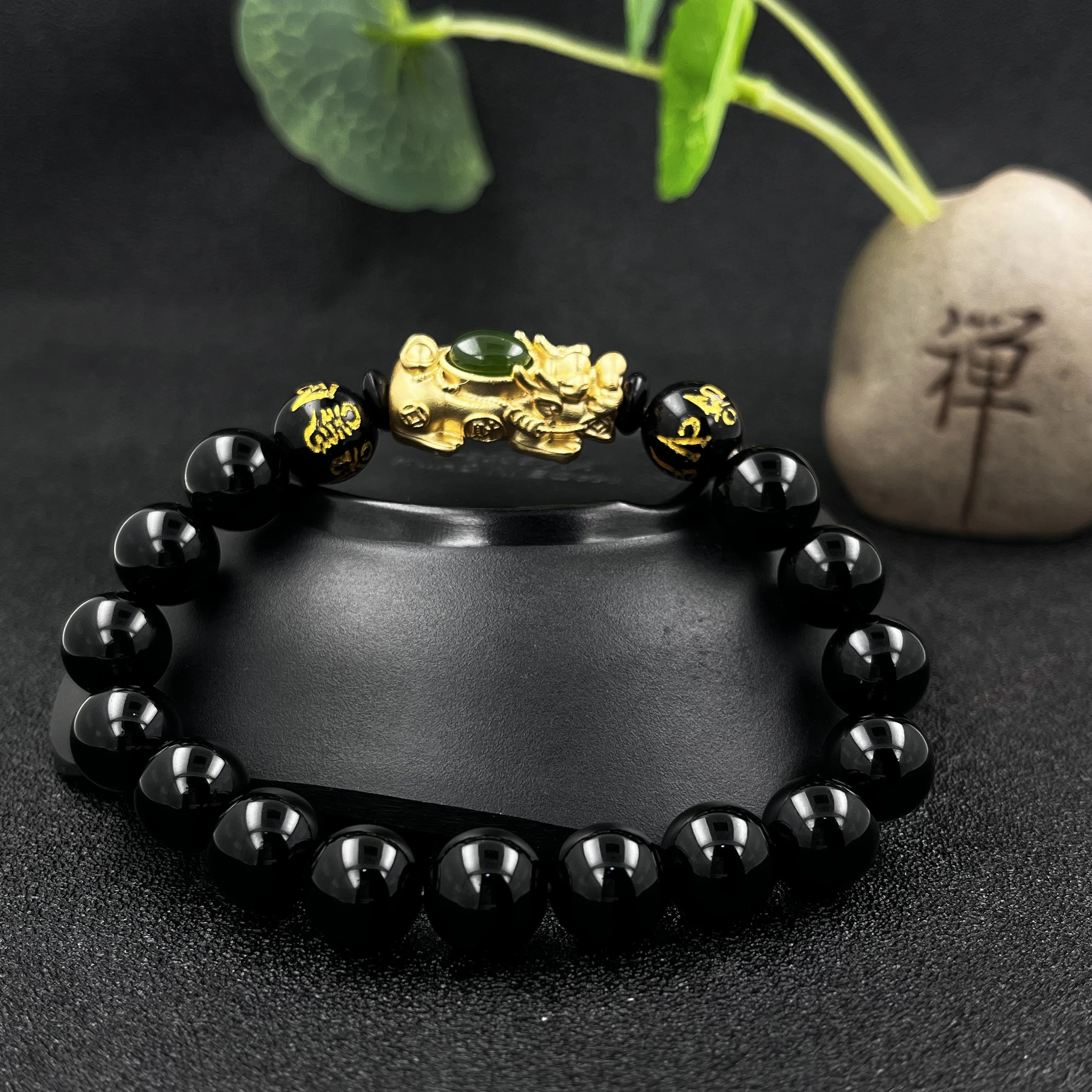 10mm Natural Round Stone Strand Bracelet Feng Shui Pixiu Guard Obsidian Beaded Bangles For Man Women Wealth Good Luck Jewelry