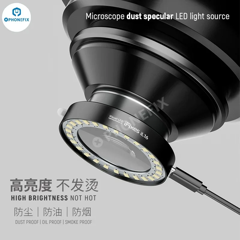 iFixes iL16 USB Power Supply LED Microscope Dust Proof Mirror Light Source 62MM Diameter 27 LED Lamp Adjustment Brightness