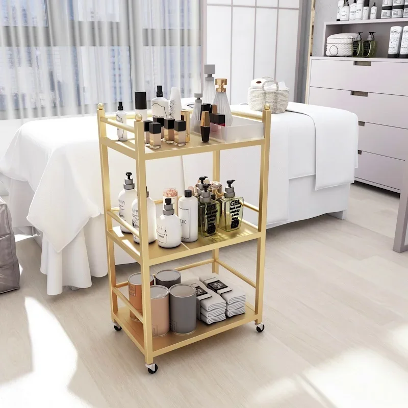 Beauty Shop Wheels Trolley Nail Beauty Eyelash Mobile Storage Shelf Skin Management Spa Salon Equipment Furniture