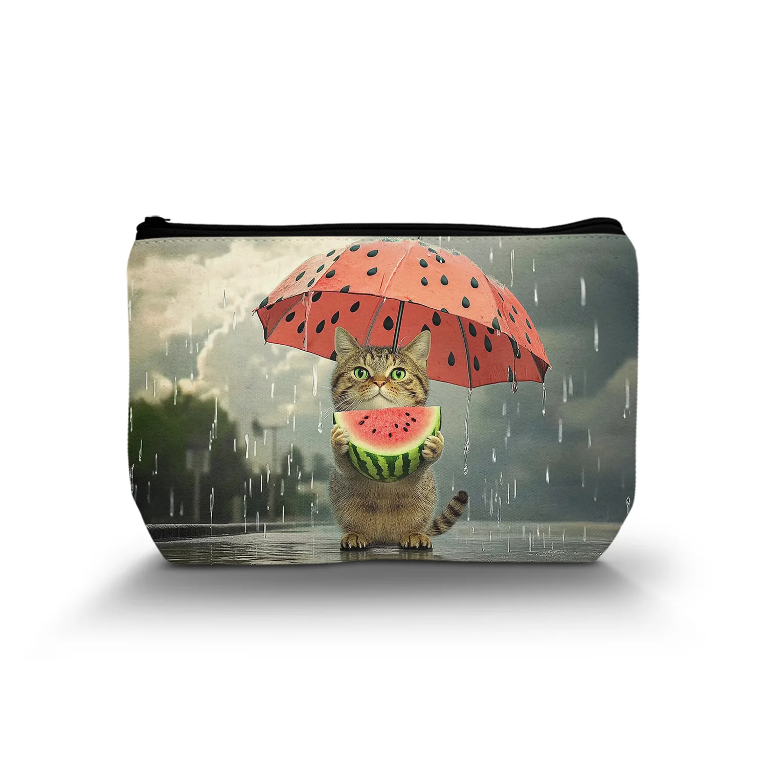 1 Pc Cosmetic Bags Funny Cat Holding Donut And Coffee Makeup Bag Purse Travel Toiletry Bag Accessories Organizer C 8.66x5.51Inch