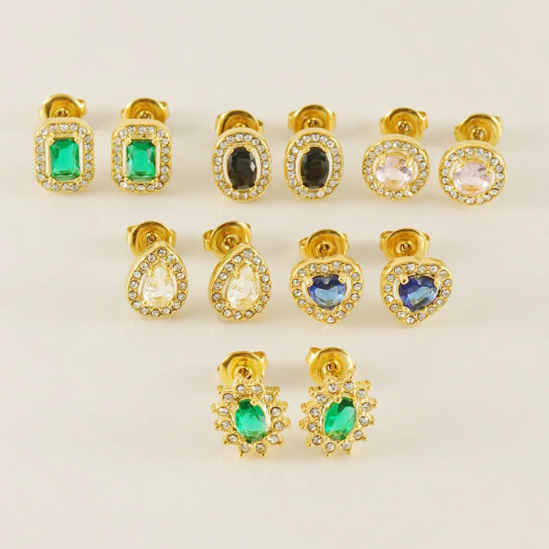 

10PCS Heart-Shaped Zircon Earrings Stainless Steel 18K Temperament Earrings for Women Stud Earrings Jewelry Gifts Wholesale