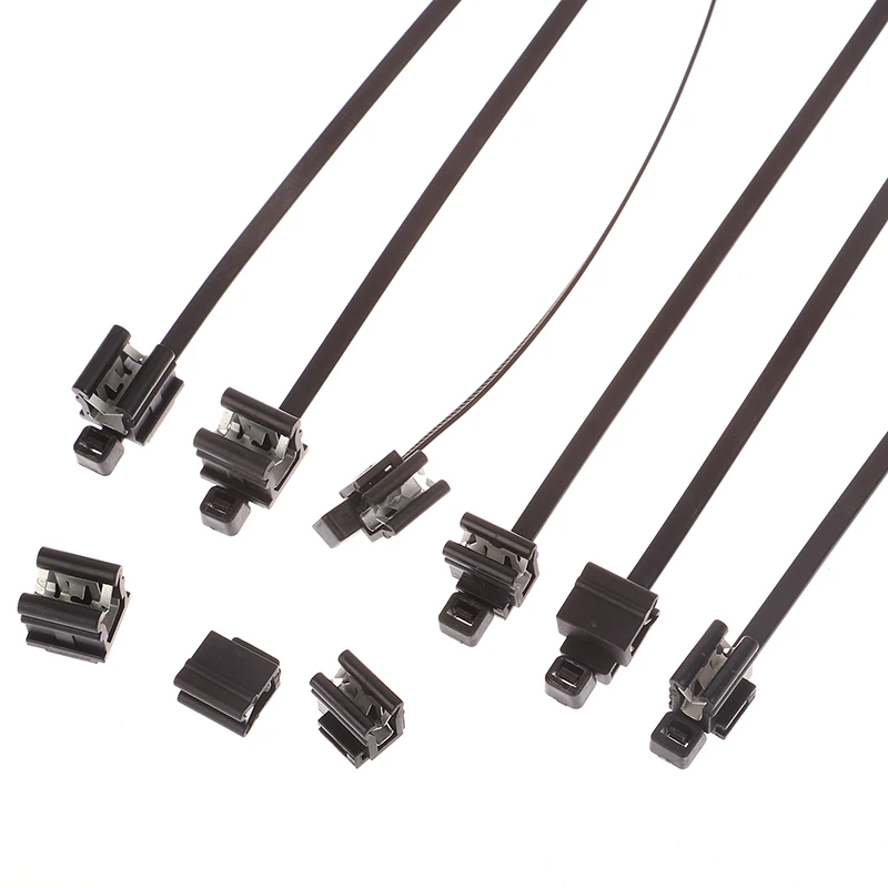 New 10pcs 5x200mm Car Plastic Zip Tie With Steel Clip Sheet Metal Cable Pipe Line Fixing Sunroof Window Wire Harness Accessories