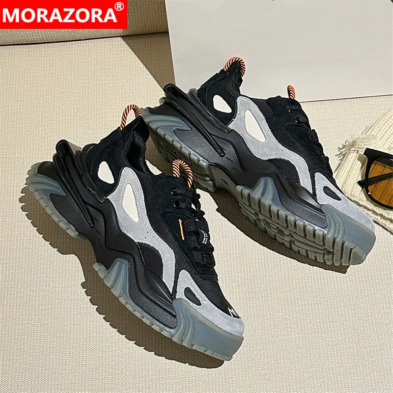 MORAZORA 2023 New Arrival Suede Leather Women Sneakers Lace Up Spring Summer Ladies Casual Shoes Platform Sneakers Footwear