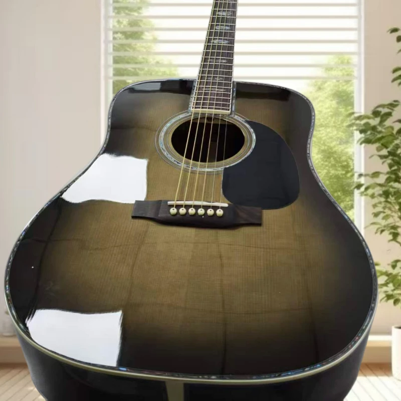 D45 Black Gradient Acoustic Guitar Spruce Top Shell Inlay Singing Fingerstyle Rehearsal Recording Performance Free Shipping