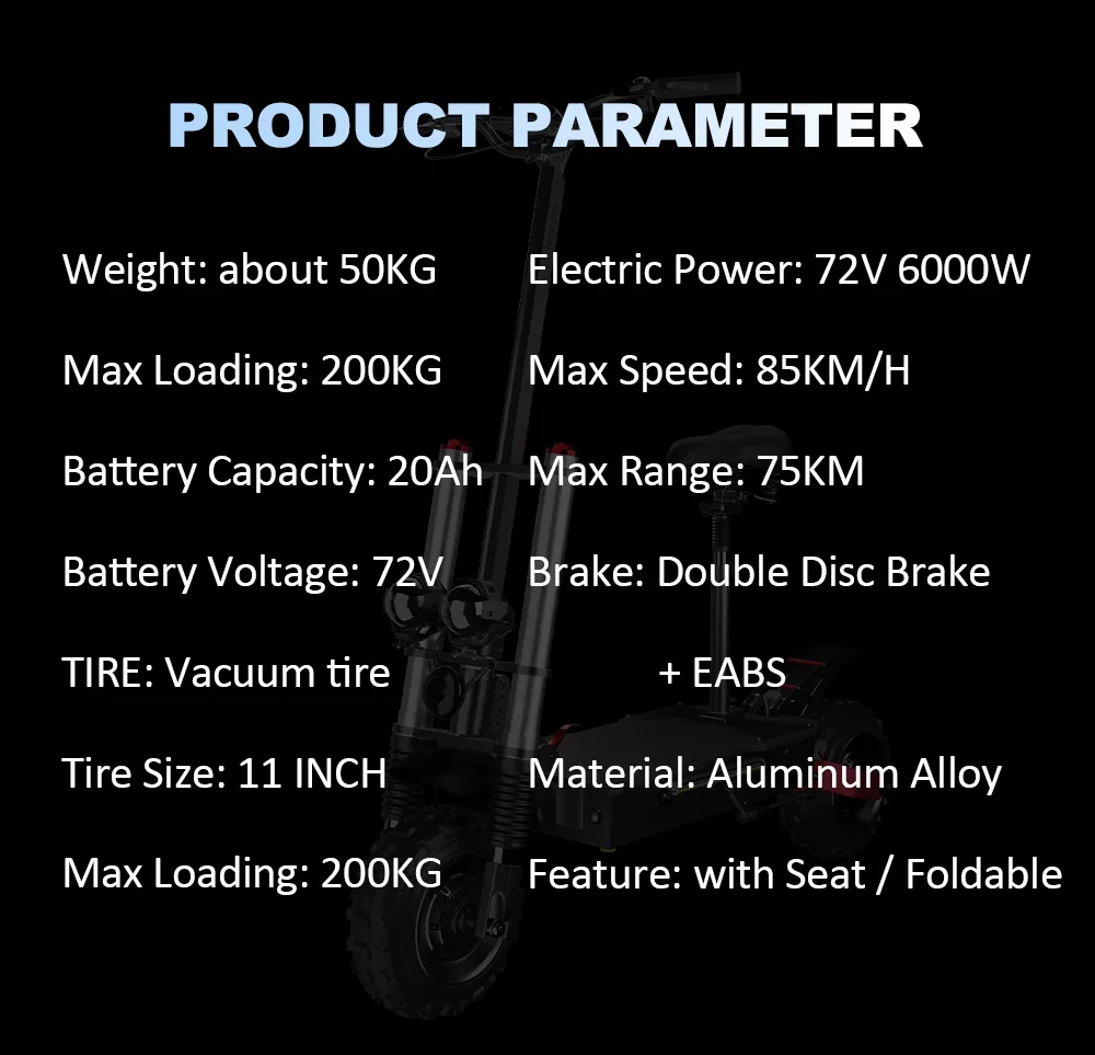 72V 6000W Dual Motor Electric Scooter 11