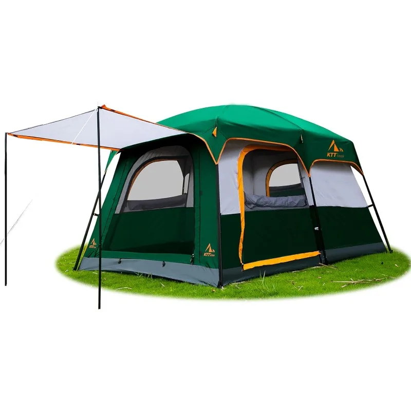 KTT Large Tent 6 Person,Family Cabin Tents,Straight Wall,3 Doors and 3 Windows with Mesh,Waterproof,Big Tent