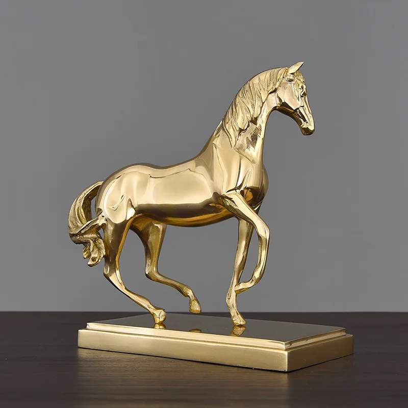 

Golden Horse Statue, Brass Figurine, Copper Horse Decor, Home Decor Ornament, Collectible Desktop Sculpture, Gold Finish Gift
