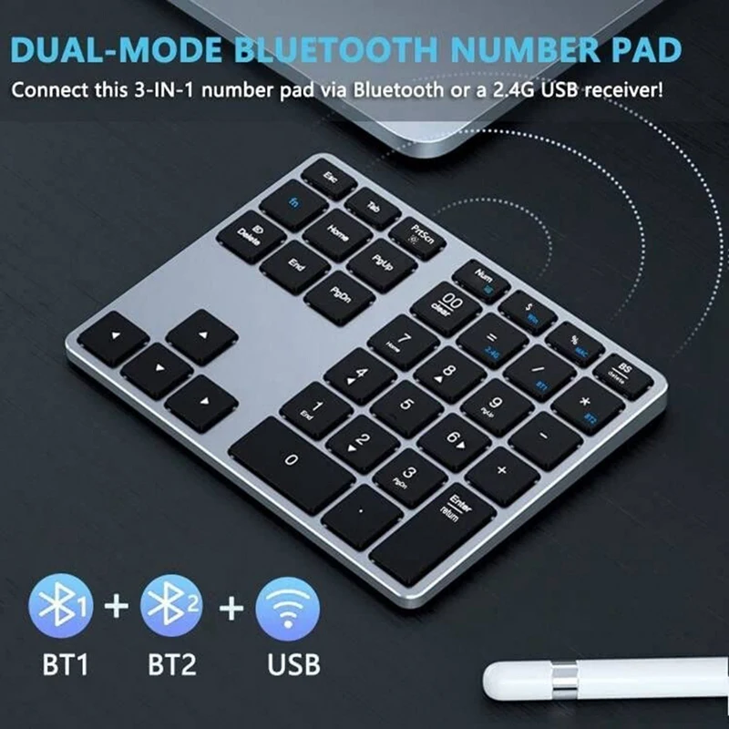 1 Set 35 Keys Numeric Keypad Portable Slim Bluetooth Numpad For Laptop, Mac,PC, Desktop