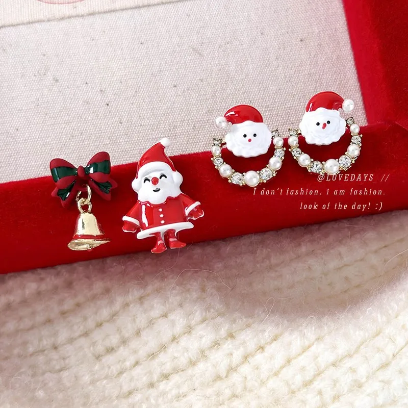 Santa Claus Stud Earrings Asymmetric Christmas Bell Drop Earrings Unique Design Cute Red Festival Jewelry for Women Daily Party