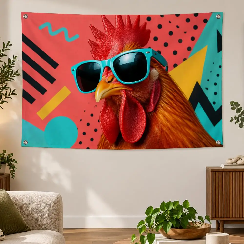 Meme Funny Viral H-Hot Cool Chicken Flags Banner Decor for Bedroom,Garden,Party,Club,Indoor Outdoor, Fan Gift
