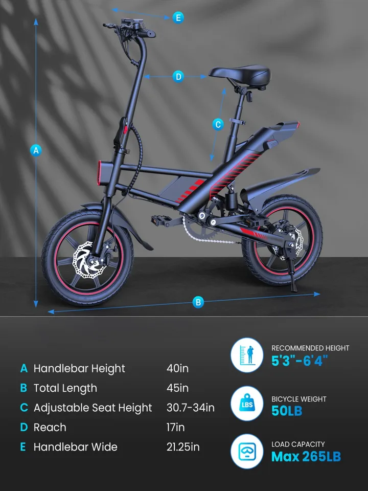 GYROSHOES Electric Bike for Adults Commuter, 14" Mini E-Bike 450W Motor 19MPH 30Mi Range, 3 Modes (Pure Electric/Pedal Assist/Normal Bike), Rear Suspension, UL2849 Certified, Phone Holder & Lock Included, Ideal for College Students & Urban Riders-Black image 4