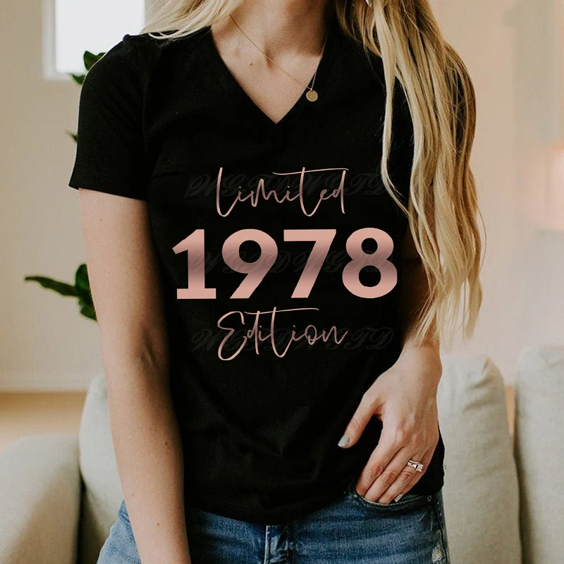 47 Years Old T-Shirt Ladies Limited Edition 1970 To 1979 T Shirt 1978 Gifts for Her V-neck Summer Tops Women's Clothing Sales