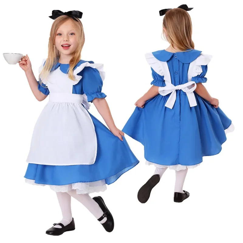 Deluxe Girl Halloween pokojówka sukienka Lolita Alicja w Krainie Czarów kostium dziecko Cosplay sługa impreza rodzinna Purim Fantasia przebranie