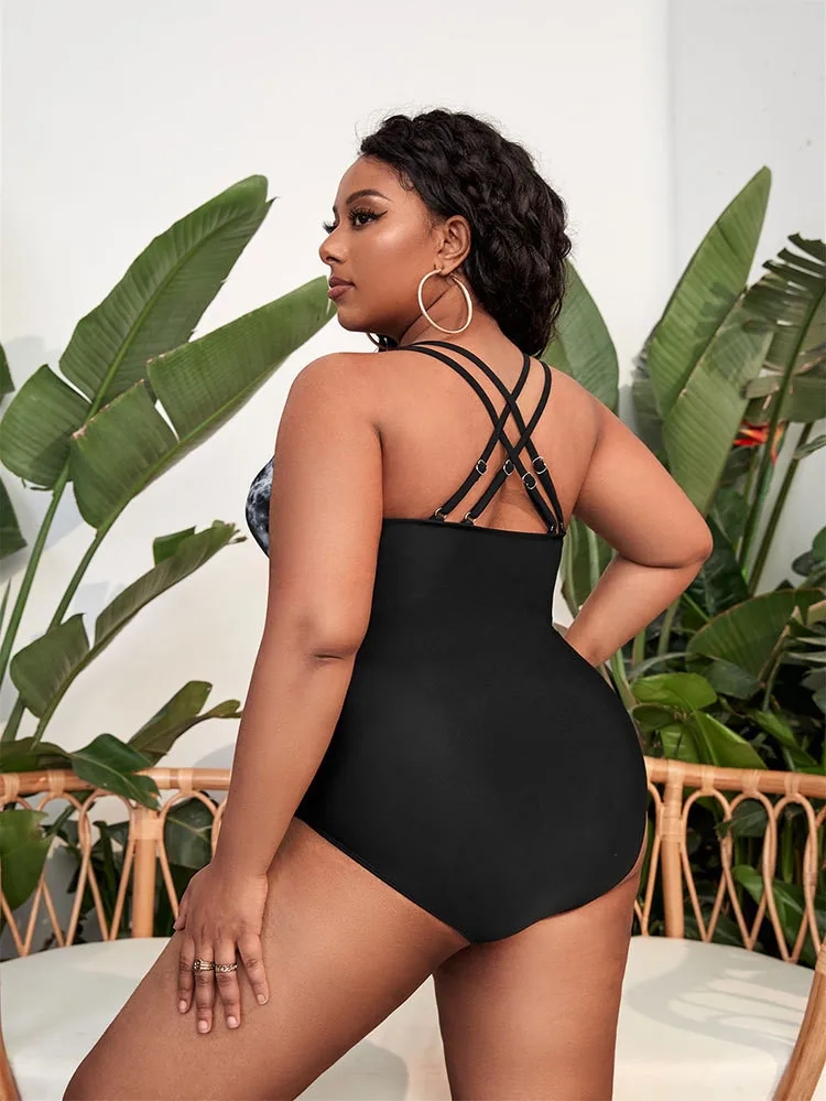 VigoJany 2024 Plus Size Print Swimwear Women Large One Piece Strapped Swimsuit Lady Chubby Big Backless Bathing Suit Beachwear