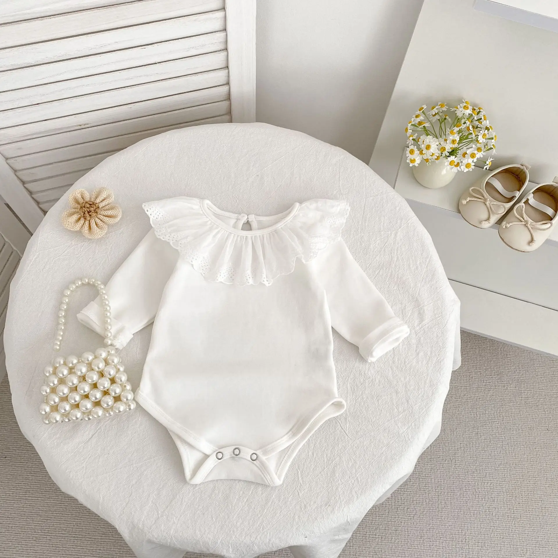 0-24M Herbst Baby Mädchen Romper Baby Mädchen Kleidung Kleinkind Neue Mädchen Spitze Kragen Strampler Baumwolle Weiß Infant baby Mädchen Overall – Detail 6