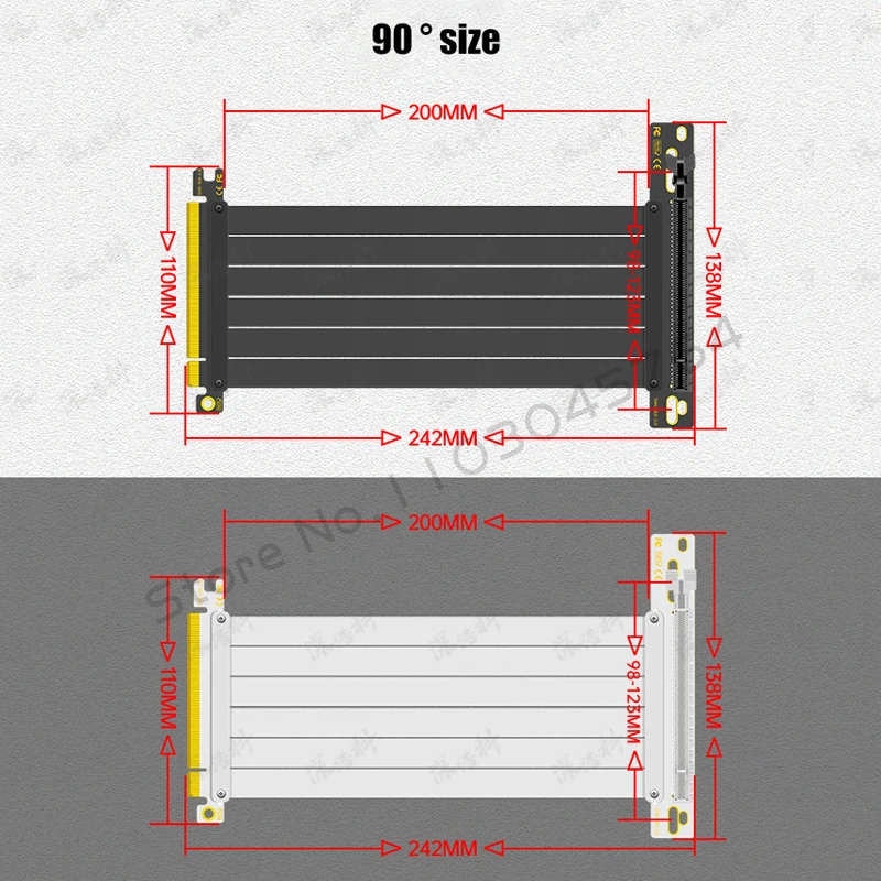 PCIE 3.0X16 Riser Cable Video Card Extension Shielded Flexible 90 ° تركيب وحدة معالجة الرسومات السريعة بدون فقدان أسود/أبيض #2