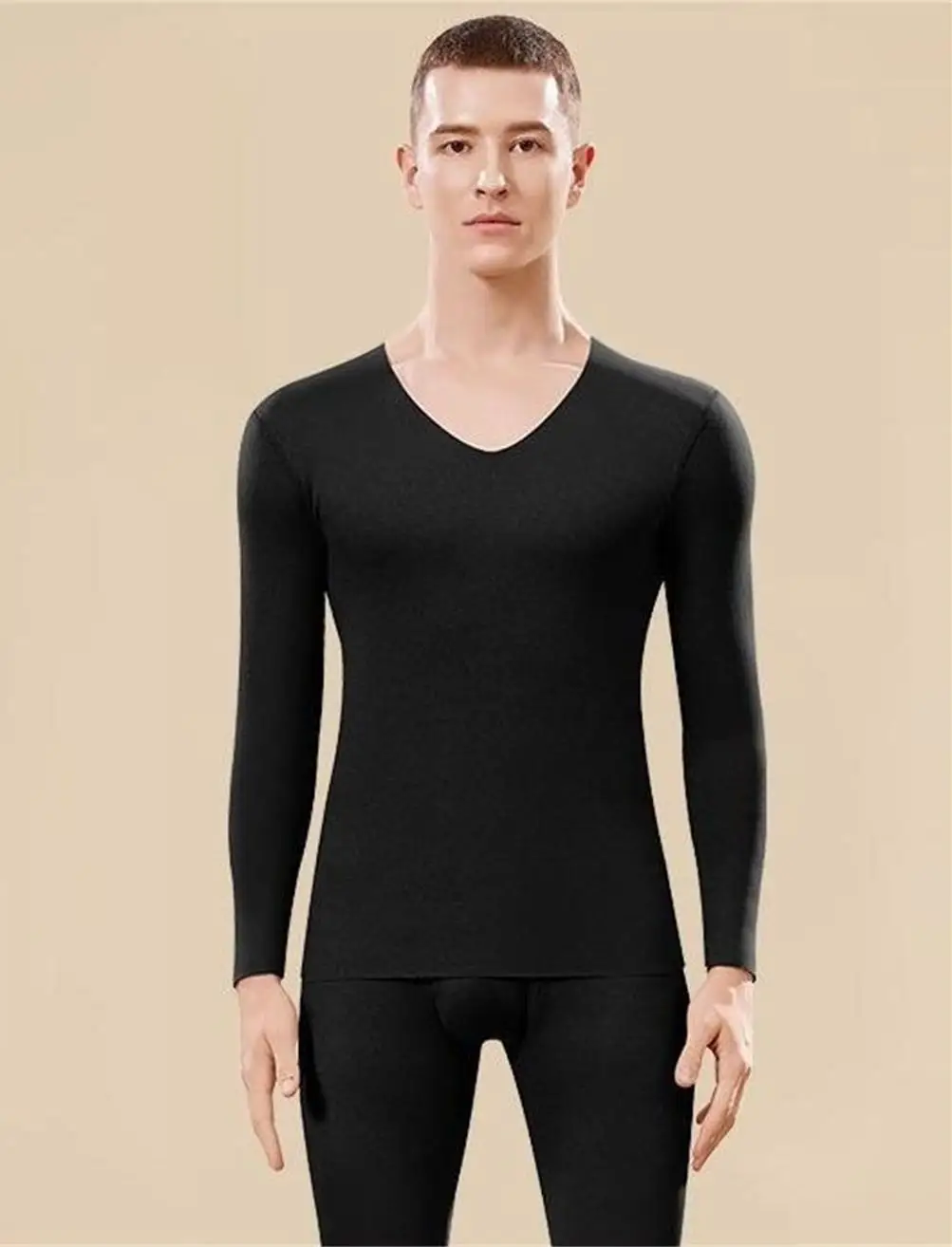 

German Velvet Seamless Thermal Underwear Men Ab Side Thickened Autumn Clothes Autumn Pants Suit Heating Bottoming Shirt Winter