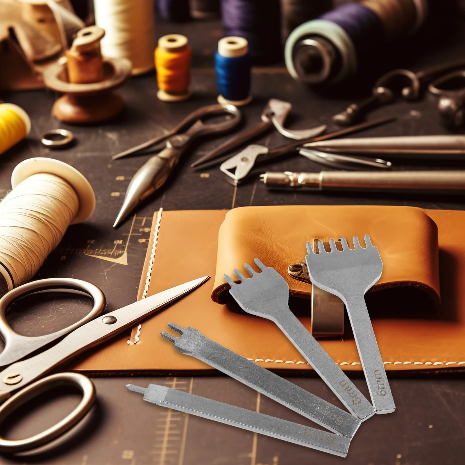 

4Pcs Hole Punch Tool Premium Metal Leatherworking Set Multi-Size Crafting Punch for Sewing and Stamping Projects