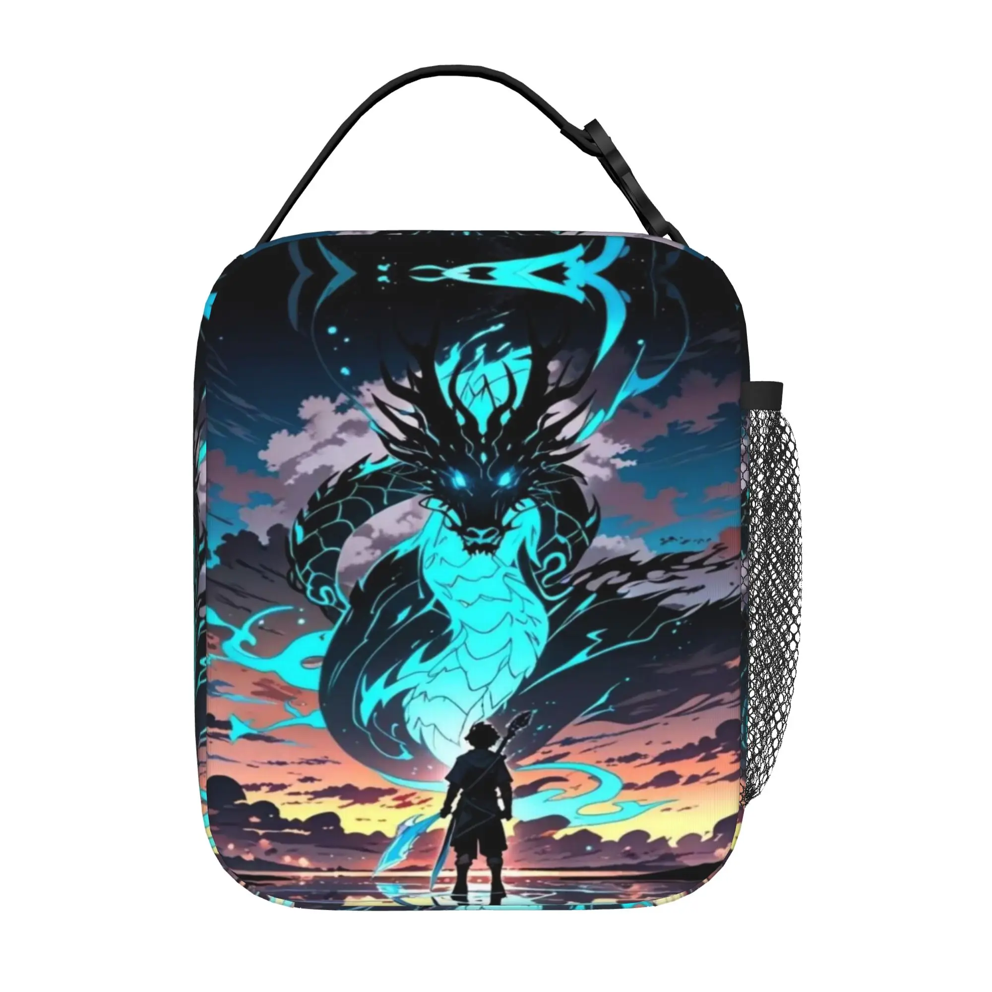 Back to school season Portable Food Pouch Cyan Dragon Anime Art Large Capacity Good Quality Portable Food Storage Lunch Bag