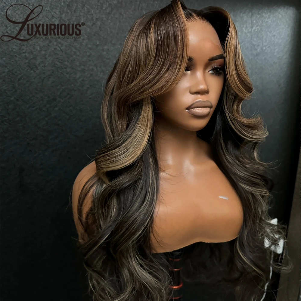 Put on & Go 13x4 Lace Front Wig Human Hair Highlight Colored Human Hair Wigs Pre-Cut Lace Wig Layered Human Hair Wig Brazilian